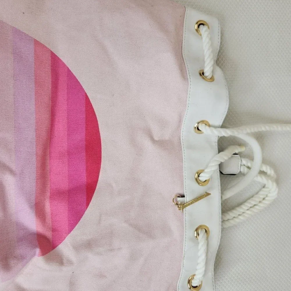 Victoria’s Secret Pink White Stripe Beach Bucket Bag Backpack Canvas